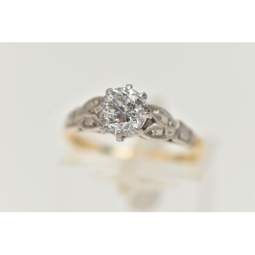 31 - A SINGLE STONE DIAMOND RING, the brilliant cut diamond within an eight claw setting, to the leaf sha... 