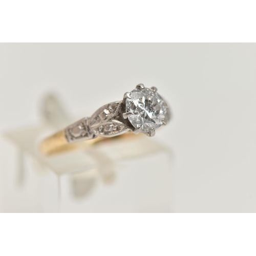 31 - A SINGLE STONE DIAMOND RING, the brilliant cut diamond within an eight claw setting, to the leaf sha... 