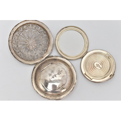 41 - TWO COMPACTS, to include a silver 'Kigu' round polished compact, hallmarked 'Kigu Ltd' Birmingham 19... 