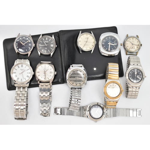 42 - A SELECTION OF WRISTWATCHES AND A WALLET, mainly gents watches, to include three stainless steel 'Sw... 