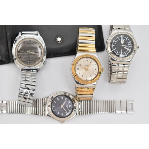 42 - A SELECTION OF WRISTWATCHES AND A WALLET, mainly gents watches, to include three stainless steel 'Sw... 