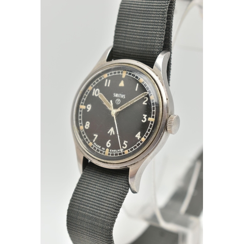 7 - A SMITHS BRITISH MILITARY WRISTWATCH, the matt black dial, with Military arrow, circled T, white Ara... 