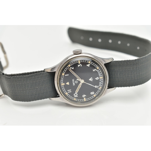 7 - A SMITHS BRITISH MILITARY WRISTWATCH, the matt black dial, with Military arrow, circled T, white Ara... 