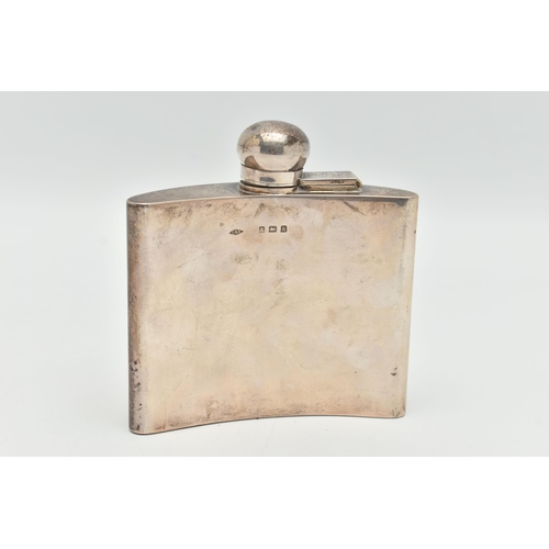 48 - AN EDWARDIAN SILVER HIP FLASK, of plain form with attached hinged lid, silver hallmark for Griffiths... 