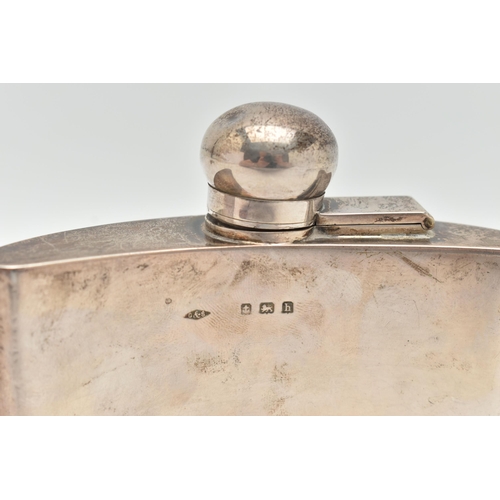 48 - AN EDWARDIAN SILVER HIP FLASK, of plain form with attached hinged lid, silver hallmark for Griffiths... 