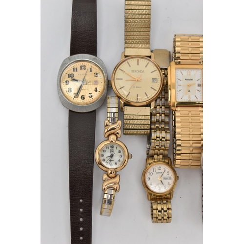 49 - ASSORTED WRISTWATCHES IN A SMALL PLASTIC BOX, ladies and gents watches, to include a gents gold plat... 