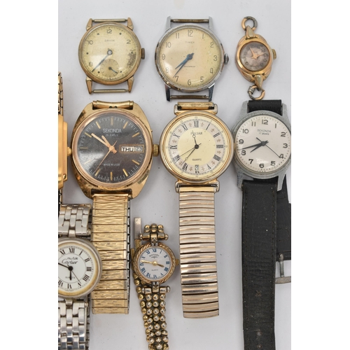 49 - ASSORTED WRISTWATCHES IN A SMALL PLASTIC BOX, ladies and gents watches, to include a gents gold plat... 