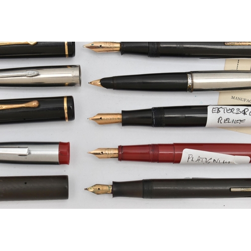 50 - AN ASSORTMENT OF PENS, to include three 'Conway Stewart' fountain pens, nibs stamped 14ct, Esterbroo... 