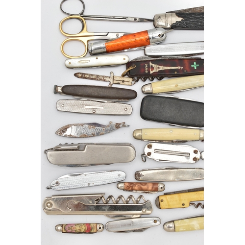 52 - ASSORTED POCKET KNIVES AND ITEMS, various designs, a letter opener, two pairs of manicure scissors (... 