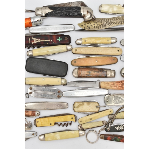 52 - ASSORTED POCKET KNIVES AND ITEMS, various designs, a letter opener, two pairs of manicure scissors (... 