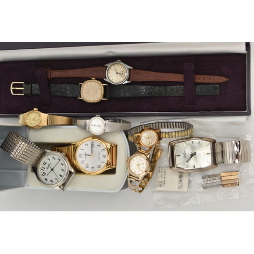 54 - A BOX OF ASSORTED WRISTWATCHES, nine wristwatches, ladies and gents, names to include Ingersoll, Sek... 