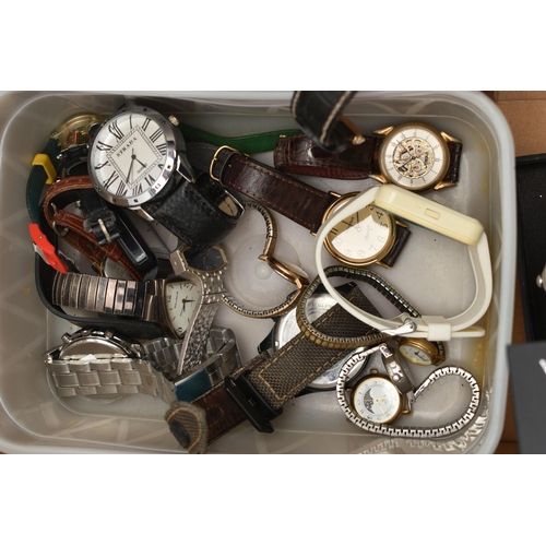 67 - A BOX OF ASSORTED WRISTWATCHES, names to include Swatch, Casio, Timberland, Strada, together with a ... 