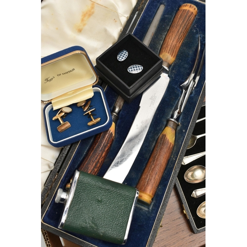 75 - A SELECTION OF CUTLERY, to include a cased set of six silver teaspoons, hallmark for Sheffield 1955,... 