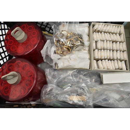 79 - A LARGE PLASTIC BOX OF ASSORTED WATCH PARTS, to include two red containers of movements, six boxes o... 