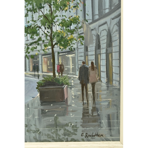 302 - CHARLES ROWBOTHAM (BRITISH) 'REGENT STREET REFLECTIONS', a London cityscape in the rain, signed bott... 