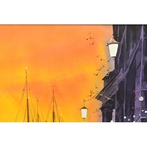 313 - PETER J. RODGERS (BRITISH CONTEMPORARY) 'VENICE SKYLINE', a Venetian cityscape at night, signed bott... 