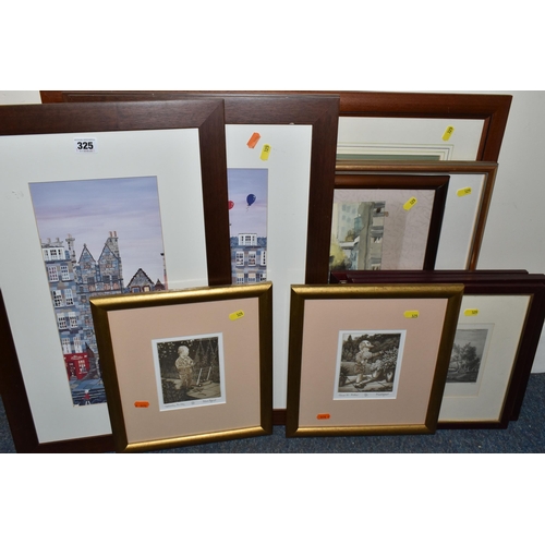 325 - A SMALL QUANTITY OF PICTURES AND PRINTS, comprising two signed Mark Spain limited edition etchings d... 