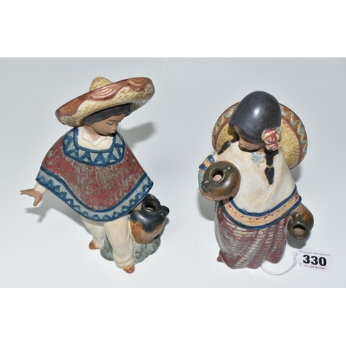 330 - TWO LLADRO GRES FIGURES, comprising 'Pepita with Sombrero', No. 2140 and  'Pedro with Jug', no. 2141... 