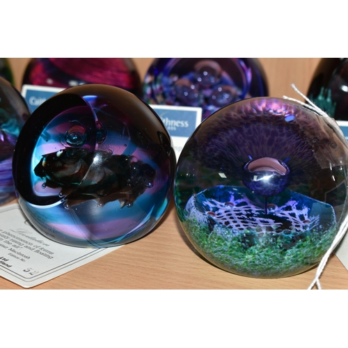 331 - EIGHT CAITHNESS GLASS PAPERWEIGHTS, five are limited editions, comprising 'Flower of Scotland', unli... 