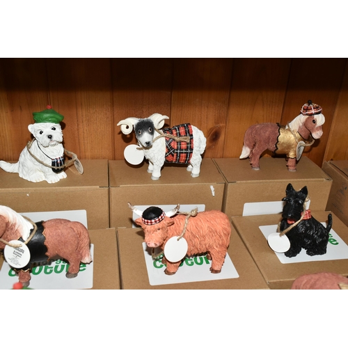 381 - TWELVE BOXED ENESCO 'COUNTRYSIDE COUTURE' FIGURES, comprising two each of Douglas the Highland cow n... 