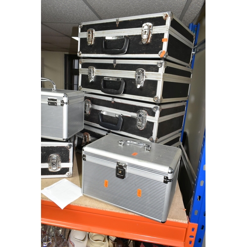 397 - A GROUP OF EIGHT ALUMINIUM AND SIMILAR PORTABLE STORAGE CASES, possibly C.D storage, comprising five... 