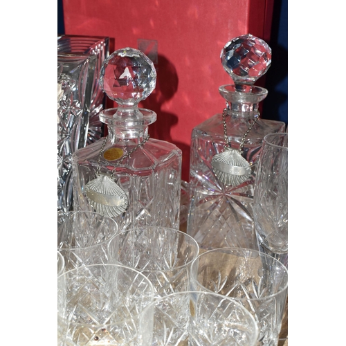 402 - A QUANTITY OF CUT CRYSTAL GLASSWARE, comprising a boxed Stuart Crystal 'Starburst' bottle stopper, a... 