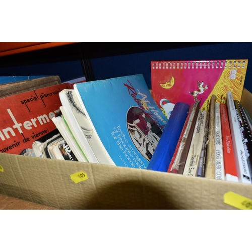 405 - FIVE BOXES AND LOOSE BOOKS AND EPHEMERA to include a large number of music scores, newspaper and mag... 