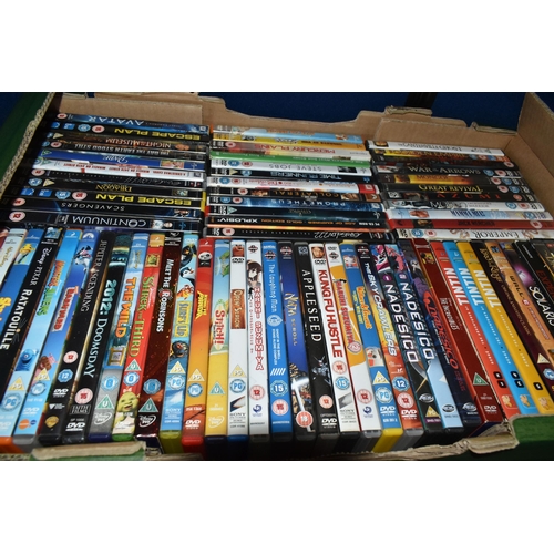 409 - FIVE BOXES OF DVDS AND CDS, over one hundred and eighty DVDs to include Buffy The Vampire, TinTin, S... 