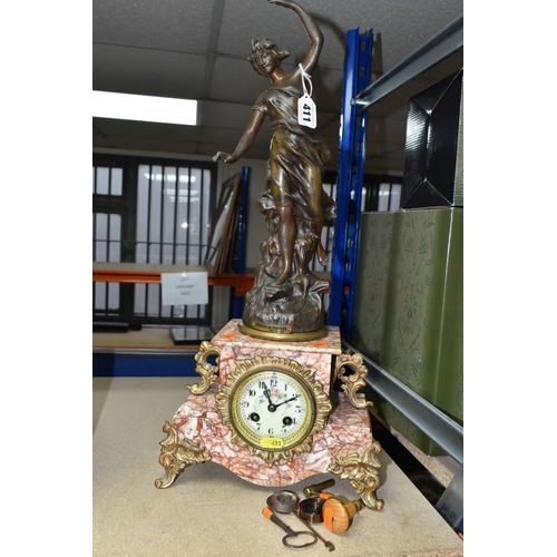 411 - A LATE 19TH CENTURY MARBLE FIGURAL CLOCK, a cast metal figure 'Nymphe du Torrent' par Ruchet support... 