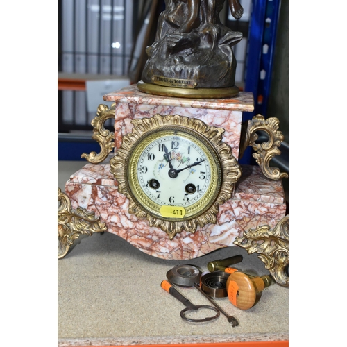 411 - A LATE 19TH CENTURY MARBLE FIGURAL CLOCK, a cast metal figure 'Nymphe du Torrent' par Ruchet support... 