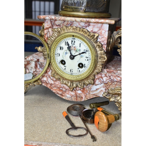 411 - A LATE 19TH CENTURY MARBLE FIGURAL CLOCK, a cast metal figure 'Nymphe du Torrent' par Ruchet support... 