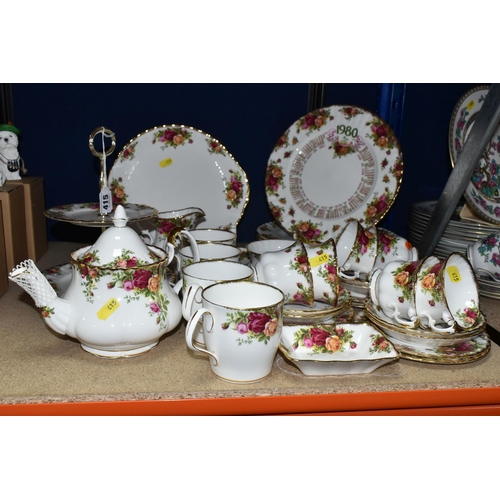 415 - A GROUP OF ROYAL ALBERT 'OLD COUNTRY ROSES' PATTERN TEAWARE, comprising six dinner plates (all marke... 