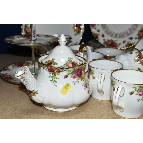 415 - A GROUP OF ROYAL ALBERT 'OLD COUNTRY ROSES' PATTERN TEAWARE, comprising six dinner plates (all marke... 