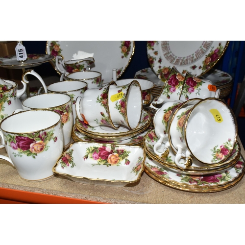 415 - A GROUP OF ROYAL ALBERT 'OLD COUNTRY ROSES' PATTERN TEAWARE, comprising six dinner plates (all marke... 