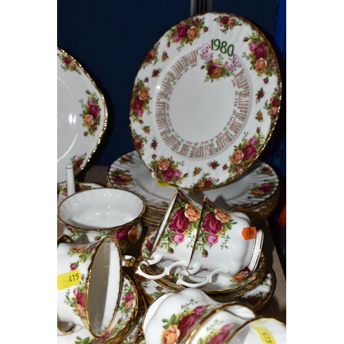 415 - A GROUP OF ROYAL ALBERT 'OLD COUNTRY ROSES' PATTERN TEAWARE, comprising six dinner plates (all marke... 