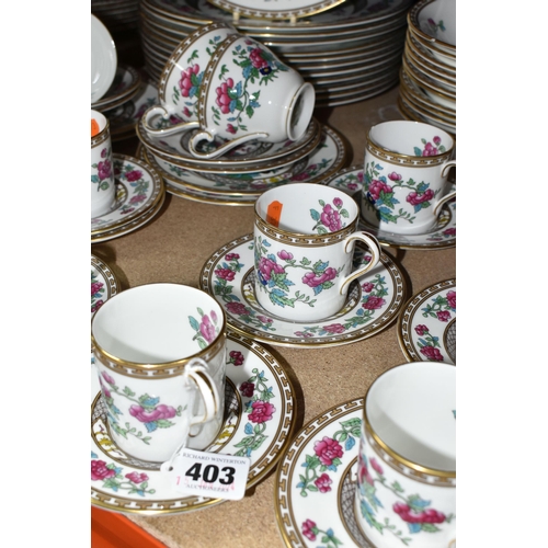 403 - A QUANTITY OF AYNSLEY 'INDIAN TREE' PATTERN COFFEE AND DINNERWARE, comprising twelve dinner plates, ... 