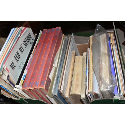 405 - FIVE BOXES AND LOOSE BOOKS AND EPHEMERA to include a large number of music scores, newspaper and mag... 