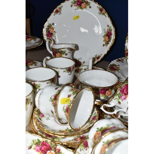 415 - A GROUP OF ROYAL ALBERT 'OLD COUNTRY ROSES' PATTERN TEAWARE, comprising six dinner plates (all marke... 