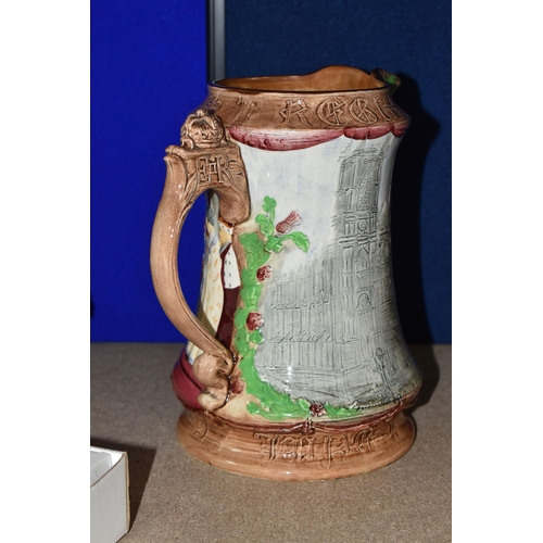 417 - THREE BURLEIGH WARE JUGS, comprising a Royal Coronation 1953 Westminster Abbey commemorative jug, a ... 