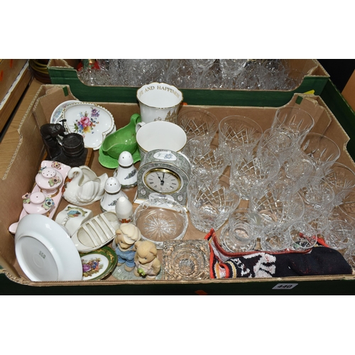 440 - TWO BOXES AND LOOSE CERAMICS, GLASS, LAMP, PICTURES AND SUNDRY ITEMS, to include cut crystal drinkin... 