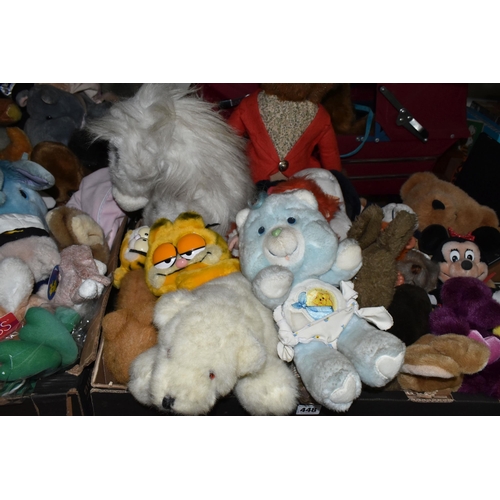 448 - THREE BOXES AND LOOSE SOFT TOYS, DOLLS AND DOLL'S PRAM, to include a Charlesworth doll's pram, a Ral... 