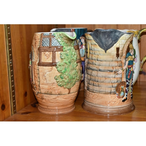 454 - A GROUP OF BESWICK JUGS AND MUGS, eight literary themed pieces comprising four jugs: Hamlet no 1146,... 