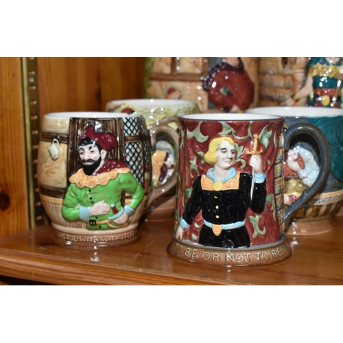 454 - A GROUP OF BESWICK JUGS AND MUGS, eight literary themed pieces comprising four jugs: Hamlet no 1146,... 