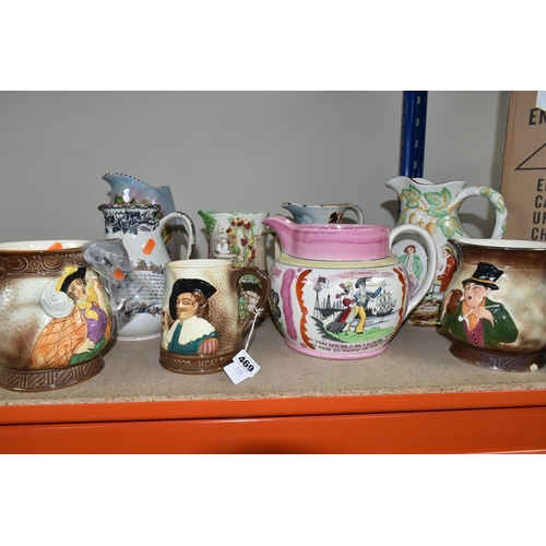 469 - A GROUP OF JUGS AND A TANKARD, comprising a Falcon Ware 'Cavalier' tankard (crazing and possible hai... 