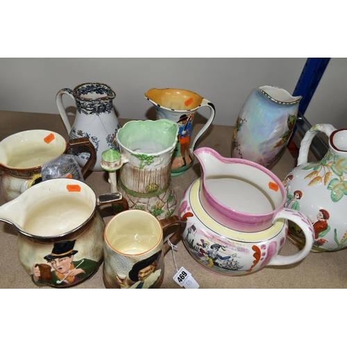 469 - A GROUP OF JUGS AND A TANKARD, comprising a Falcon Ware 'Cavalier' tankard (crazing and possible hai... 