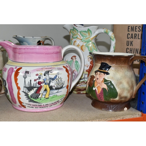 469 - A GROUP OF JUGS AND A TANKARD, comprising a Falcon Ware 'Cavalier' tankard (crazing and possible hai... 