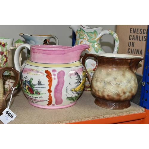469 - A GROUP OF JUGS AND A TANKARD, comprising a Falcon Ware 'Cavalier' tankard (crazing and possible hai... 