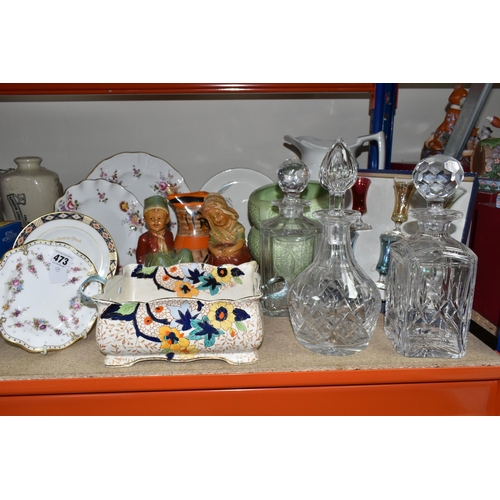 473 - A GROUP OF CERAMICS, GLASS AND CHALKWARE, to include a Royal Crown Derby 'Royal Antoinette' side pla... 