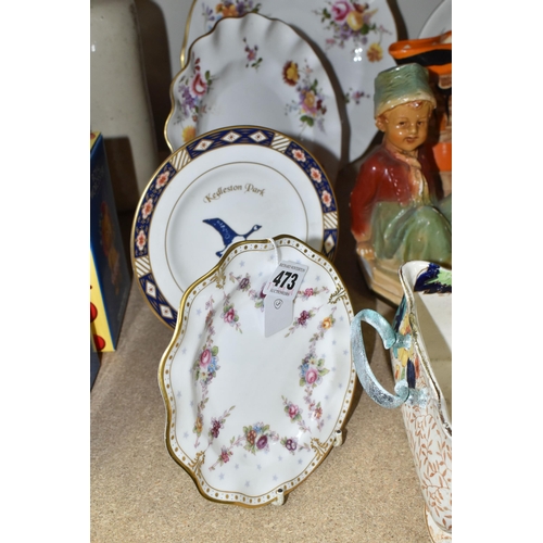 473 - A GROUP OF CERAMICS, GLASS AND CHALKWARE, to include a Royal Crown Derby 'Royal Antoinette' side pla... 