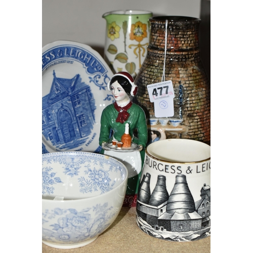 477 - A GROUP OF BURGESS & LEIGH BURLEIGH WARE, comprising a vase in the form of a bottle kiln, 'The Sherr... 
